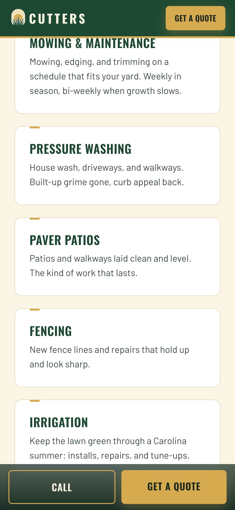 The same Cutters site on a phone